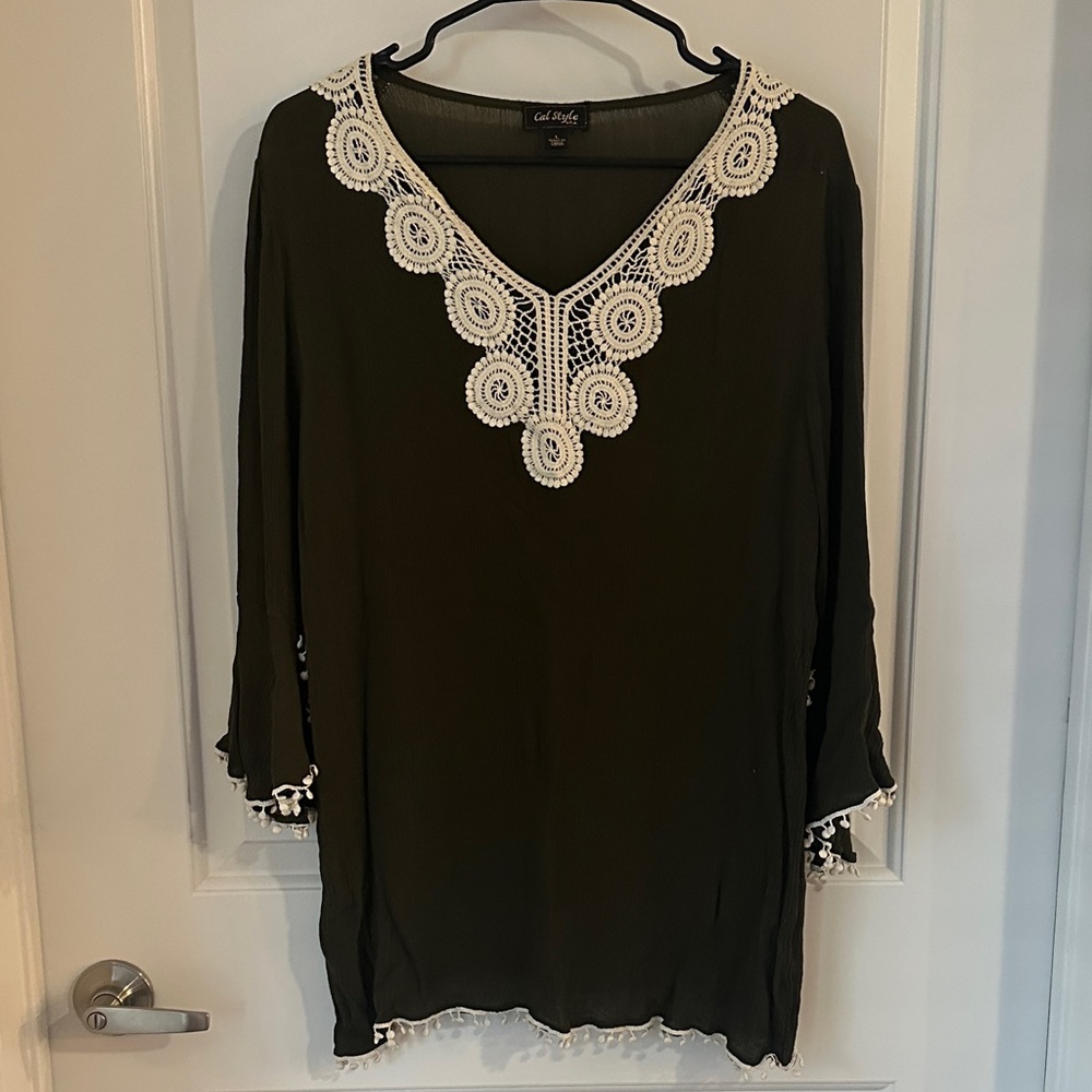 Olive Green Tunic with White Lace